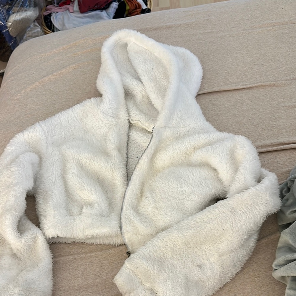 Cozy White Fuzzy Cropped Hoodie